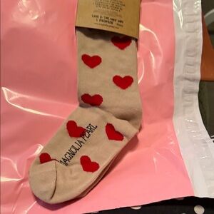 Magnolia Pearl Beige Socks with Red Heart Design